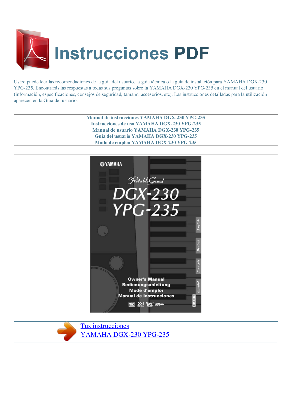 PDF manual for Yamaha Music Keyboard DGX-230